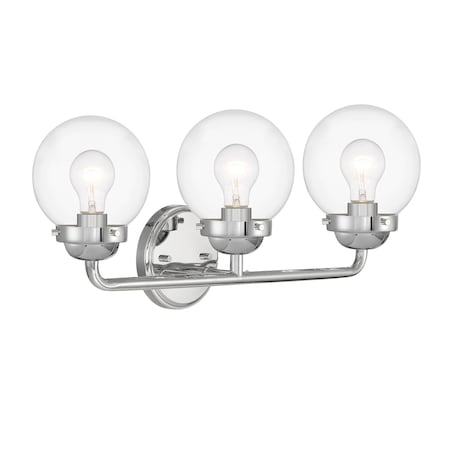 Designers Fountain Knoll 24in 3-Light Chrome Retro Modern Indoor Vanity Light with Clear Glass Shades 95903-CH